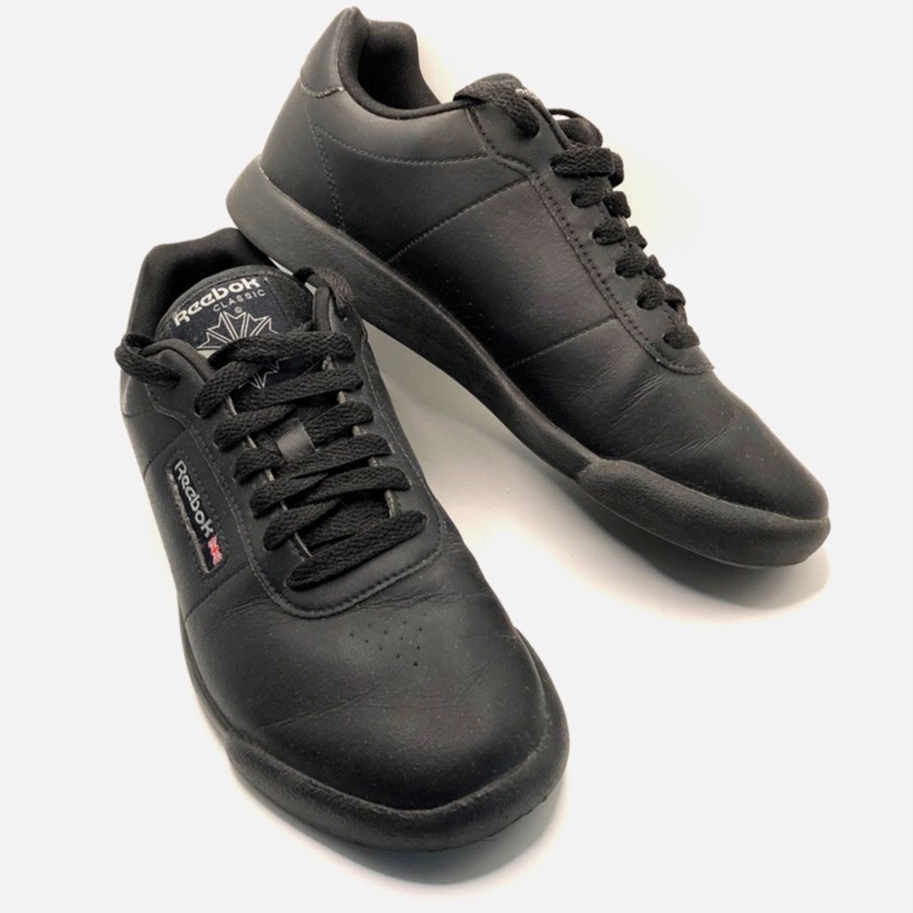 REEBOK Classic Princess Shoes Womens Size 7.5 Black Leather Sneakers